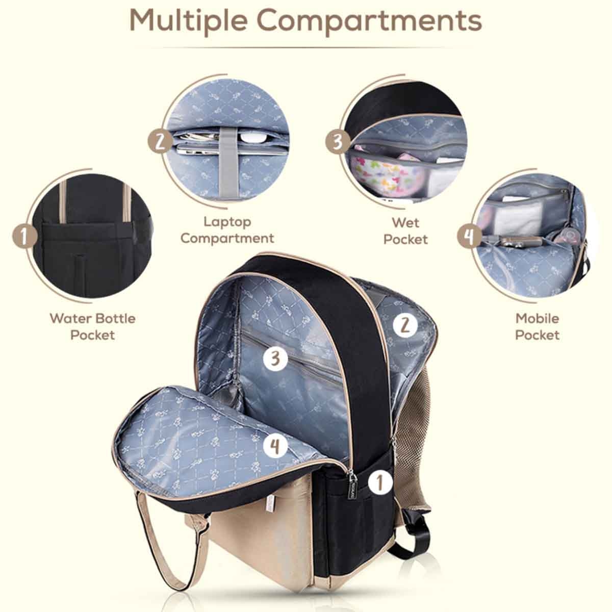 ليتل ستوري حقيبة حفاضات ظهر كينزي للسفر أسود للأم والأب