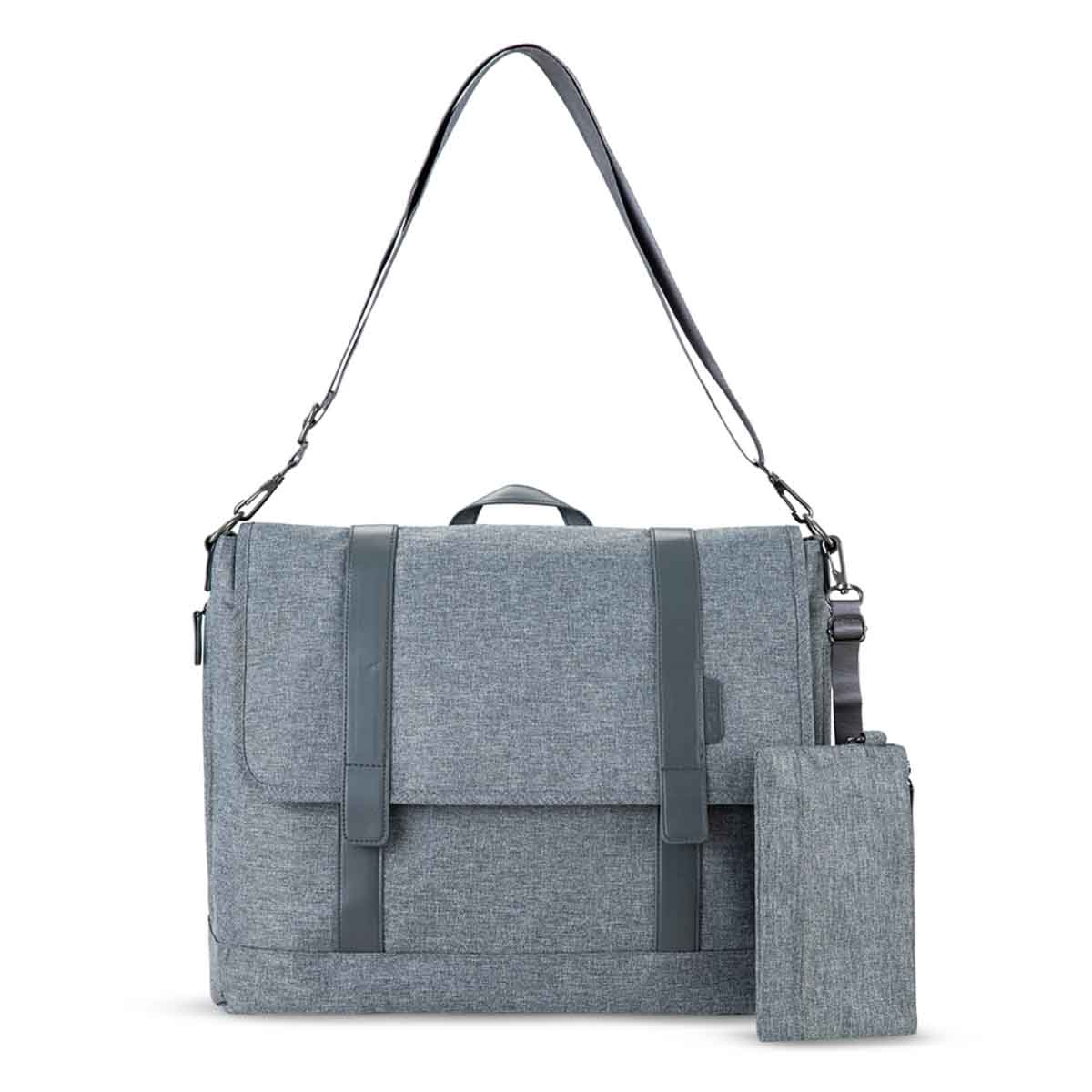 ليتل ستوري حقيبة حفاضات للأب باللون الرمادي مع سجادة تغيير وأحزمة عربة