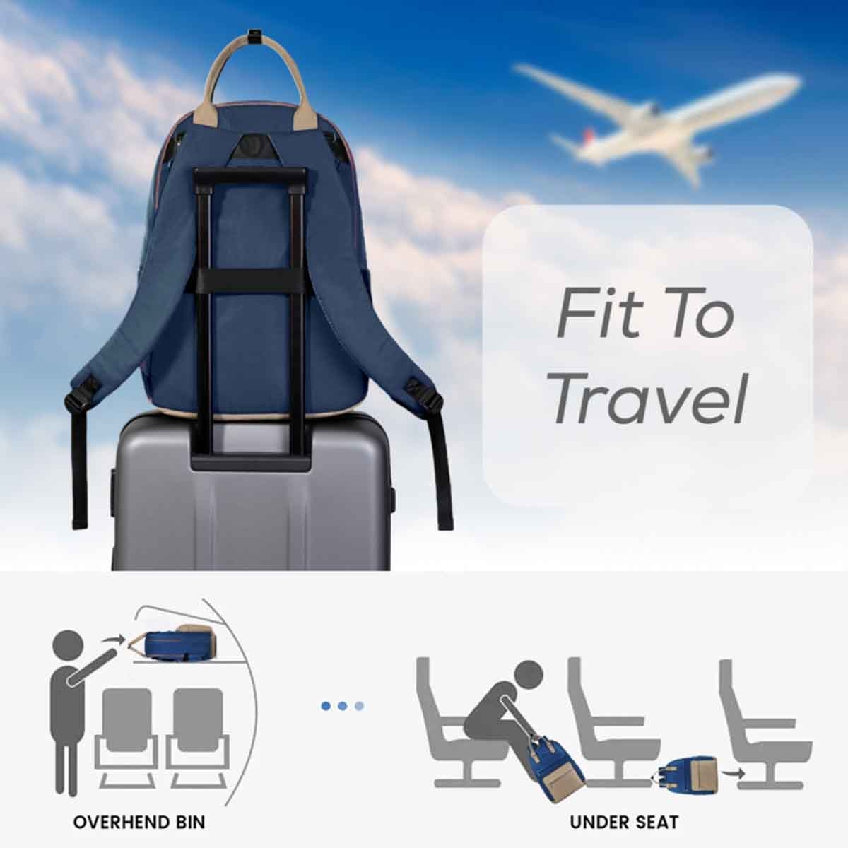 ليتل ستوري حقيبة حفاضات ظهر كينزي للسفر أزرق داكن للأم والأب