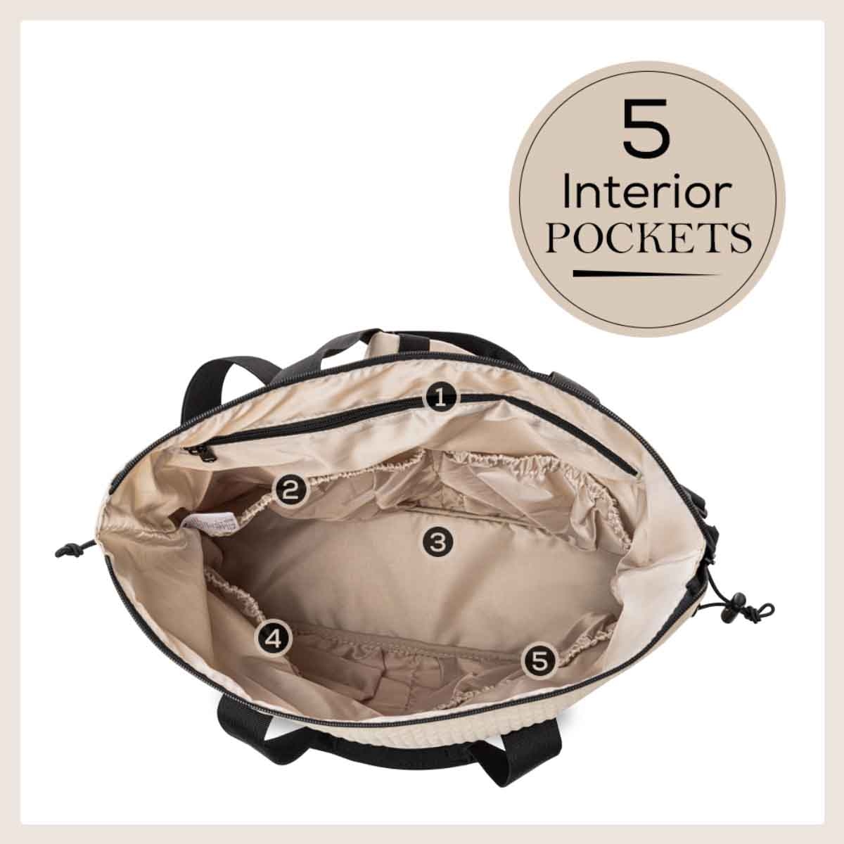 ليتل ستوري حقيبة حفاضات للأم باللون البيج مع سجادة تغيير