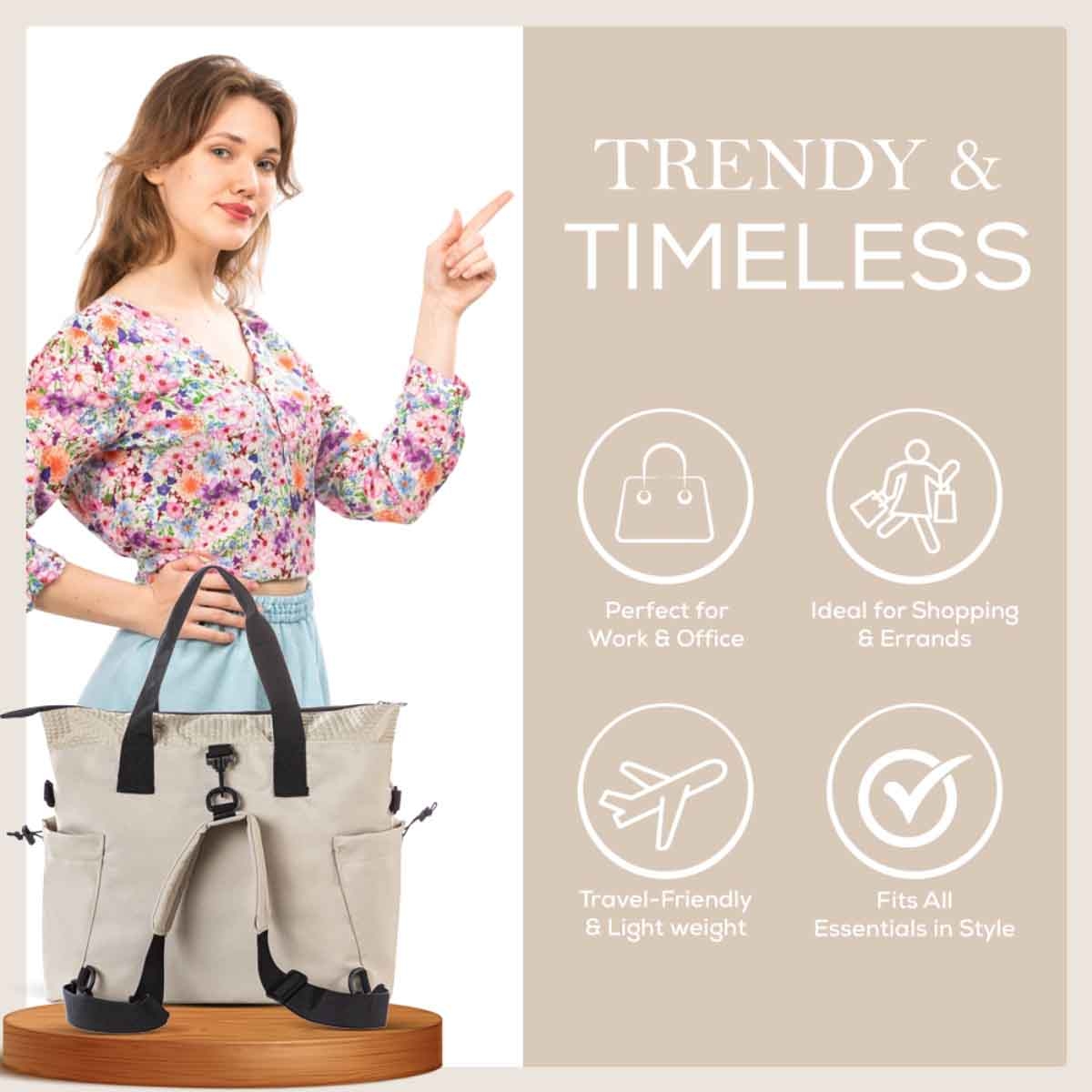 ليتل ستوري حقيبة حفاضات للأم باللون البيج مع سجادة تغيير