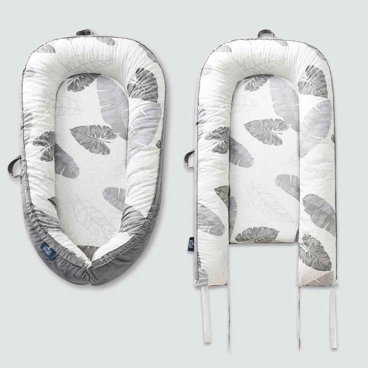 ليتل ستوري سرير استرخاء لحديثي الولادة بنقشة الأوراق مع وسادة رضاعة