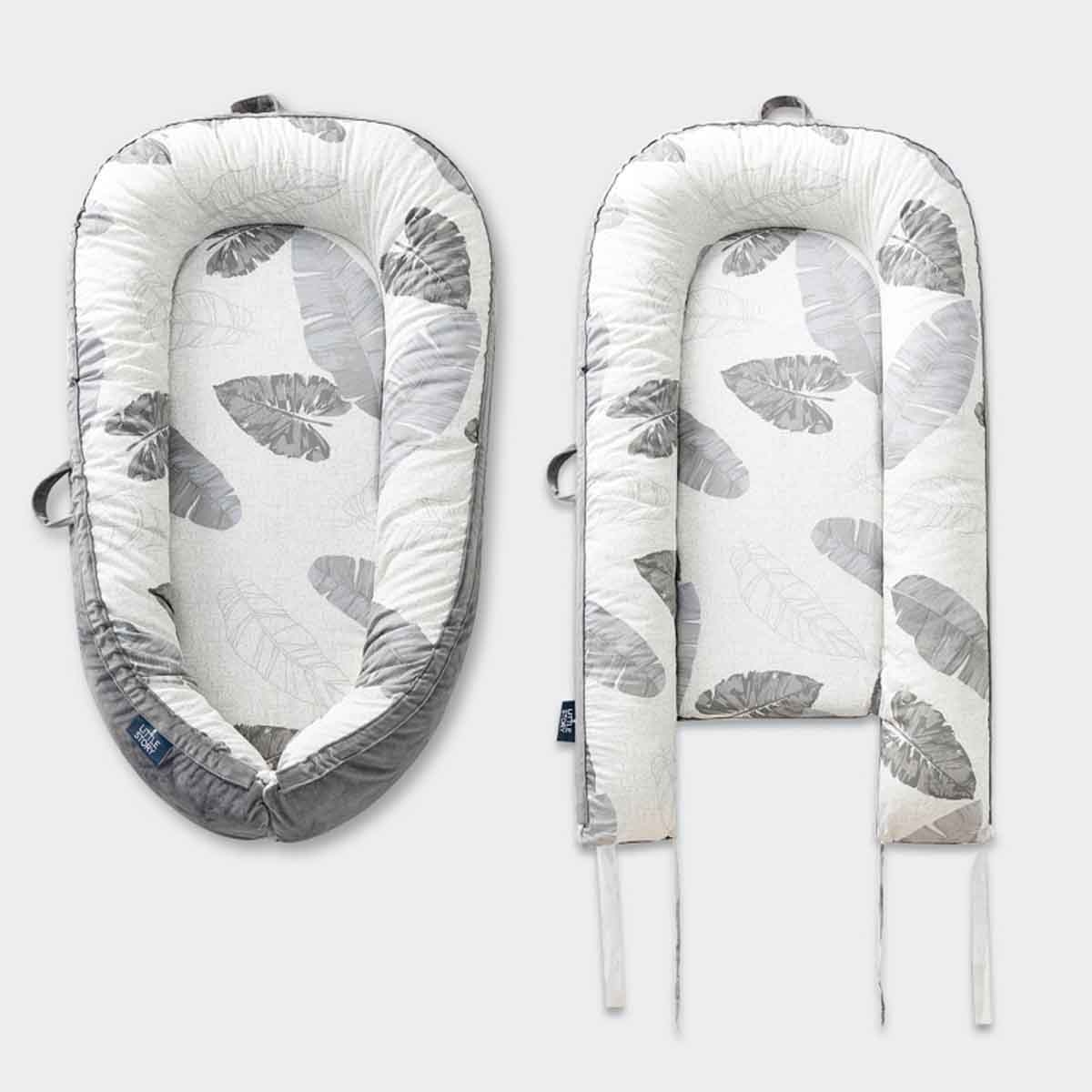 ليتل ستوري سرير استرخاء لحديثي الولادة بنقشة الأوراق مع وسادة رضاعة