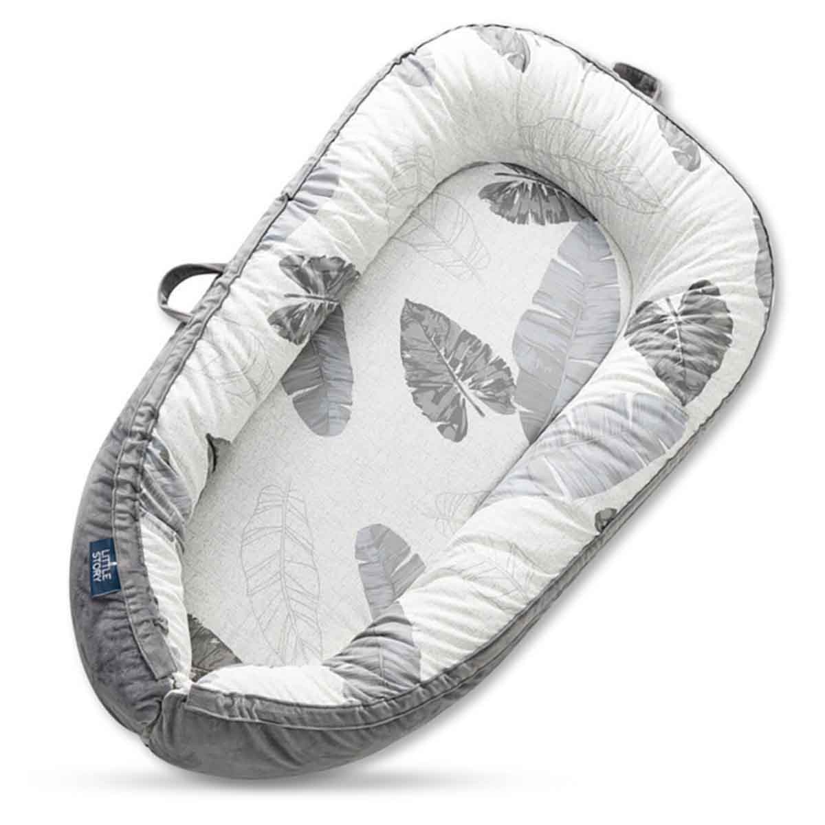 ليتل ستوري سرير استرخاء للمواليد بحشوة رمادية ناعمة قابلة للتنفس للأطفال 0-2 سنوات