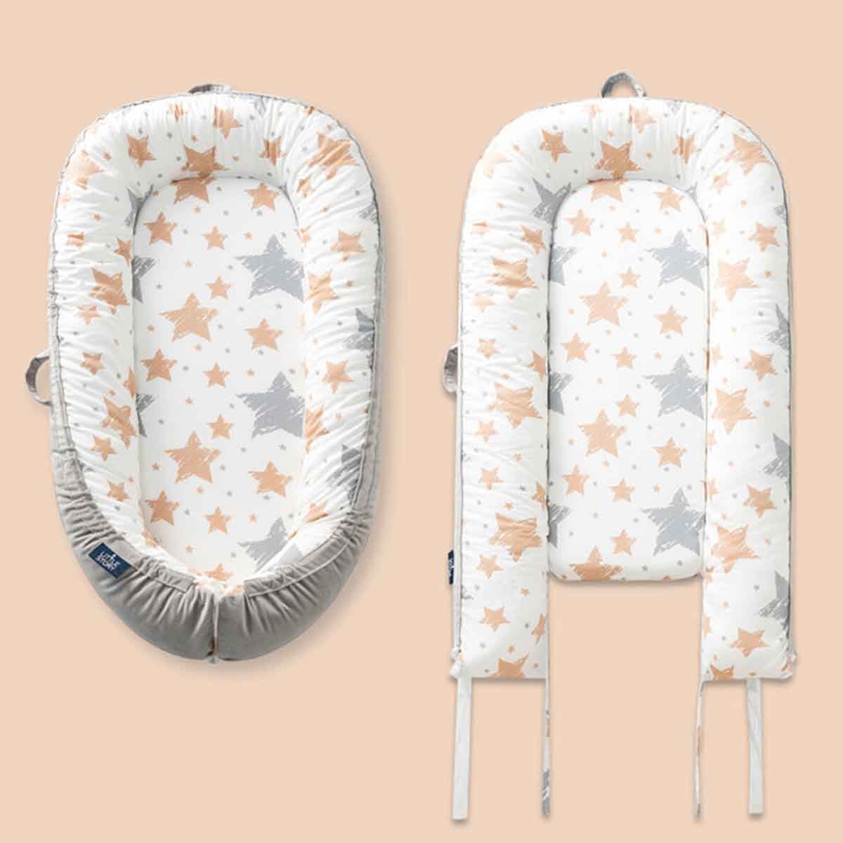 ليتل ستوري سرير استرخاء للمواليد بحشوة رمادية ناعمة قابلة للتنفس للأطفال 0-2 سنوات