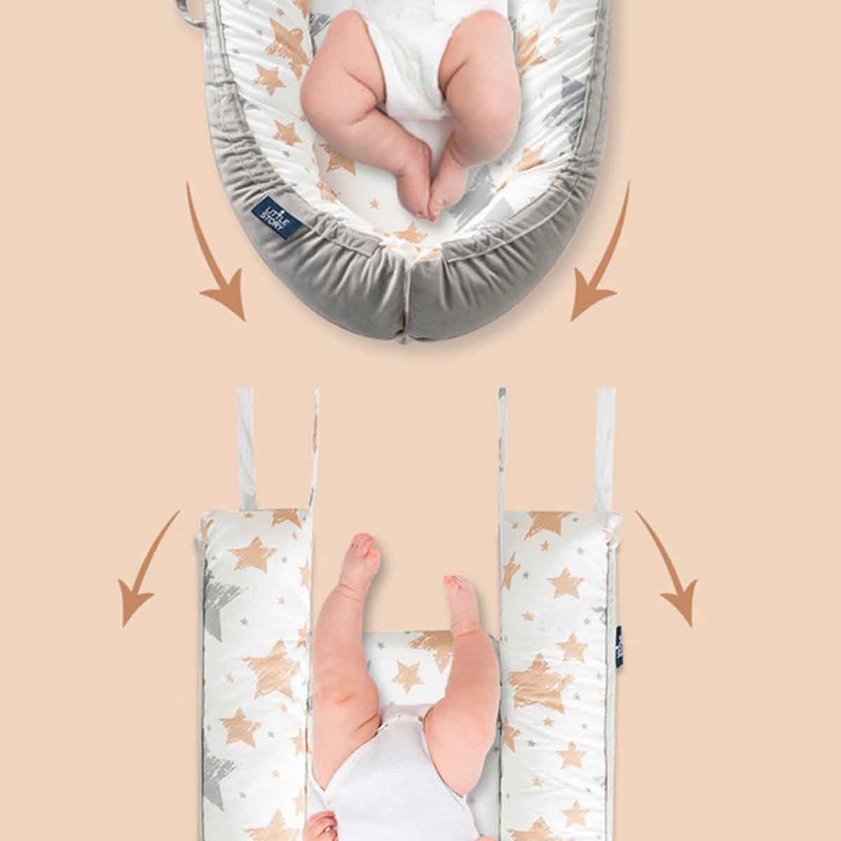 ليتل ستوري سرير استرخاء للمواليد بحشوة رمادية ناعمة قابلة للتنفس للأطفال 0-2 سنوات