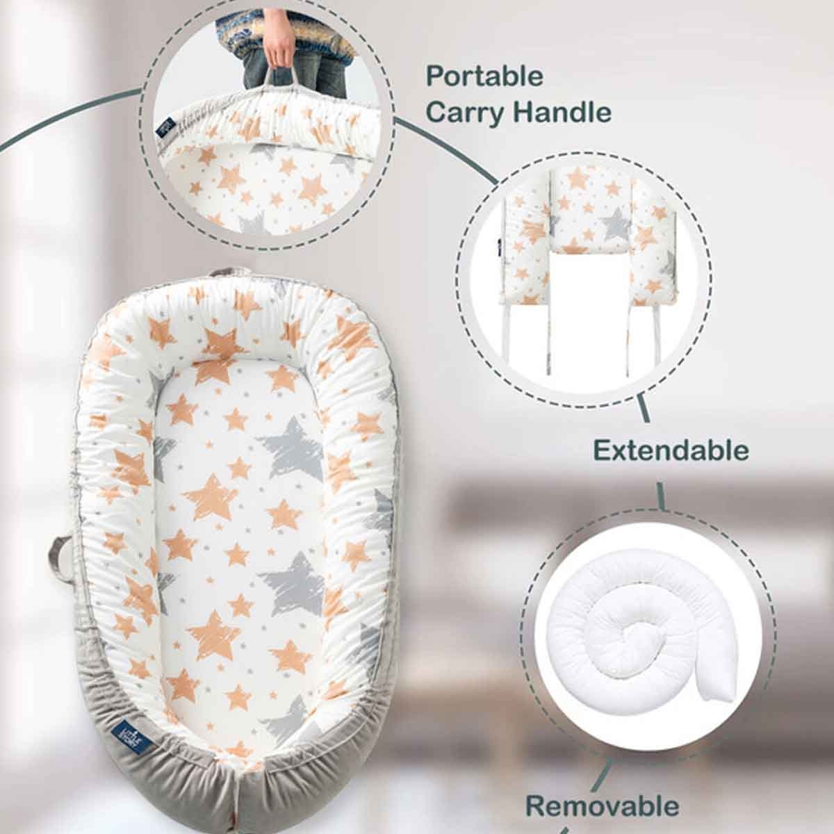 ليتل ستوري سرير استرخاء للمواليد بحشوة رمادية ناعمة قابلة للتنفس للأطفال 0-2 سنوات