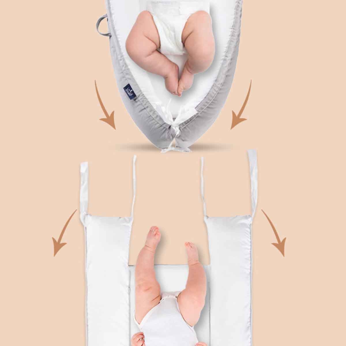 ليتل ستوري سرير استرخاء للمواليد بحشوة لينة قابلة للتنفس — رمادي سادة للأطفال، 0–2 سنة