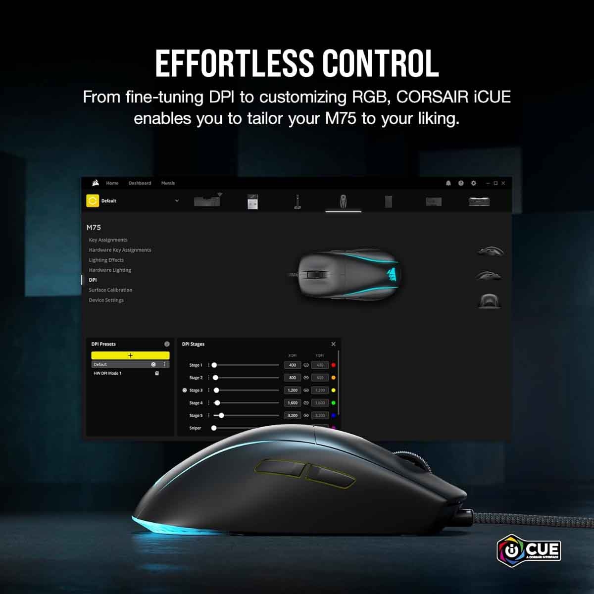 كورسير ماوس ألعاب سلكي M75 خفيف الوزن بإضاءة RGB