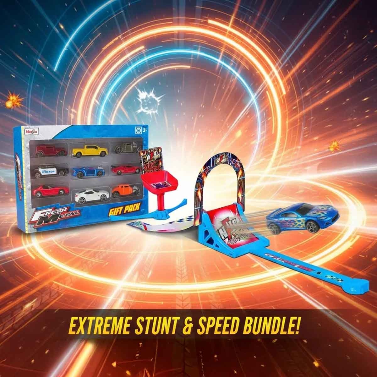 مايستو مجموعة مسار حديقة الحركات البهلوانية مع سيارة دايكاست فريش ميتال، للأولاد، 3-4 سنوات