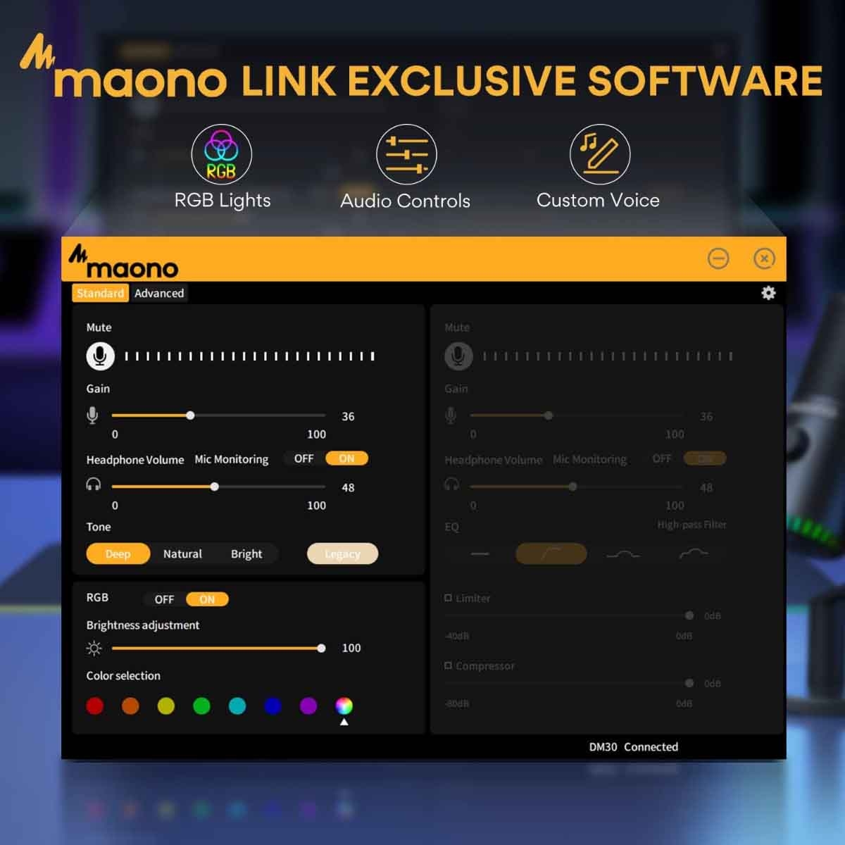 ماونوكاستر DM30 أسود ميكروفون كوندينسر USB قابل للبرمجة