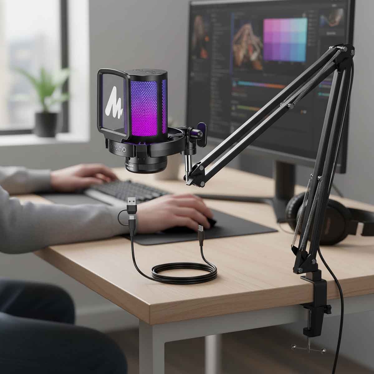 ماونوكاستر ميكروفون ألعاب USB مع ستاند ذراع قابل للحركة