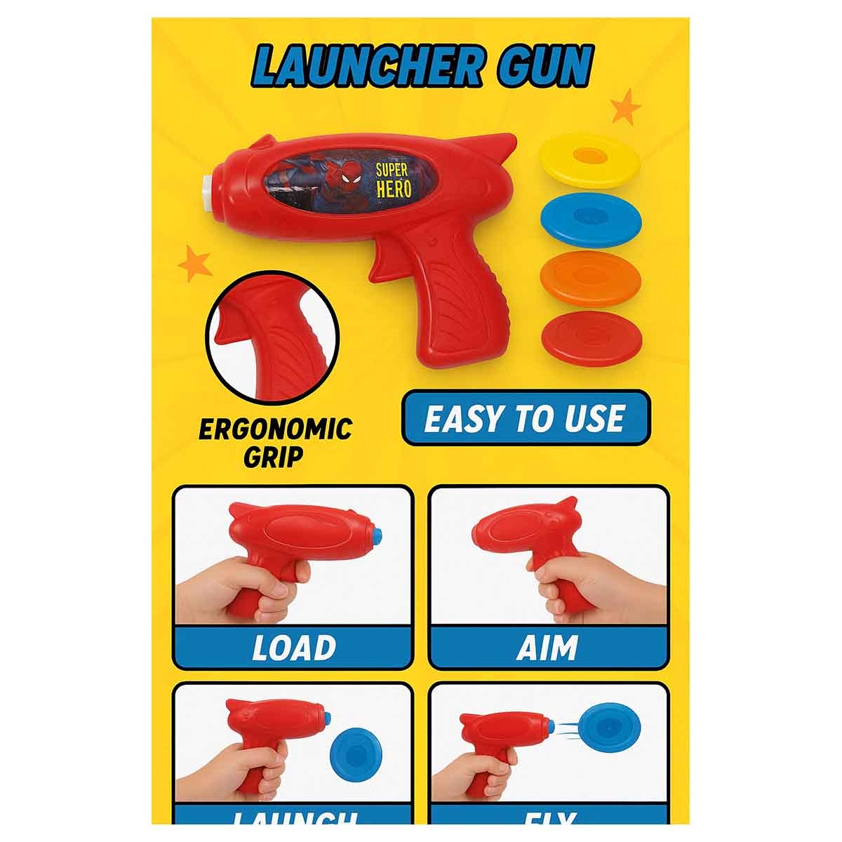 مارفل سبايدر مان لعبة مسدس صحن طائر بإطلاق أقراص دوّارة مع 3 أقراص للجنسين من عمر 3-4 سنوات