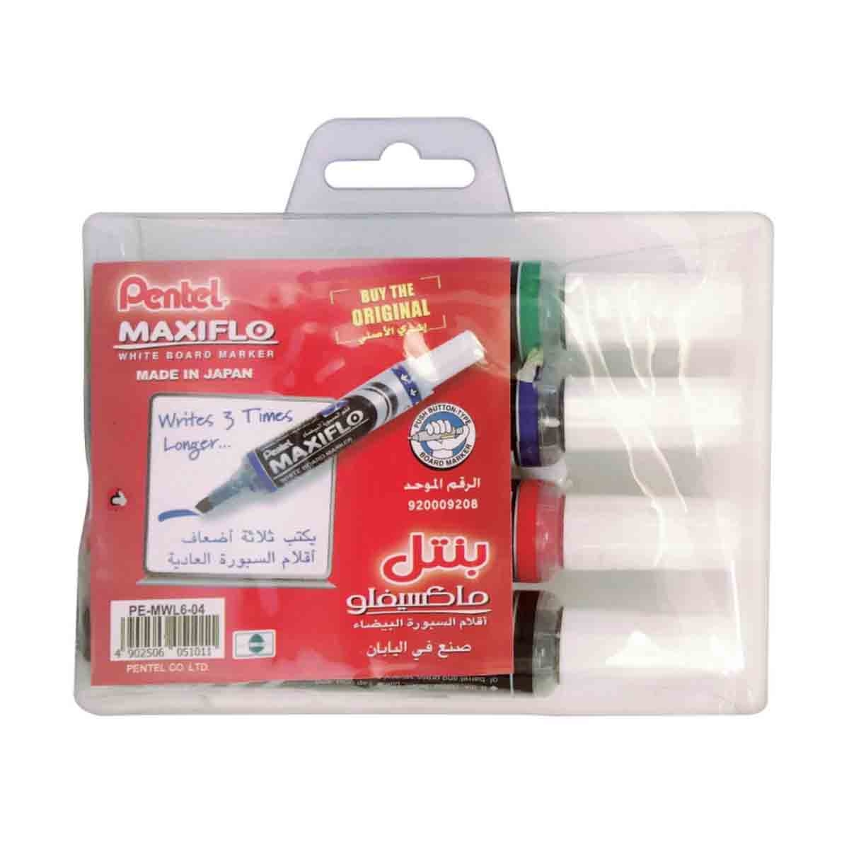ماكسيفلو مجموعة أقلام وايت بورد بطرف مائل، مجموعة من 4