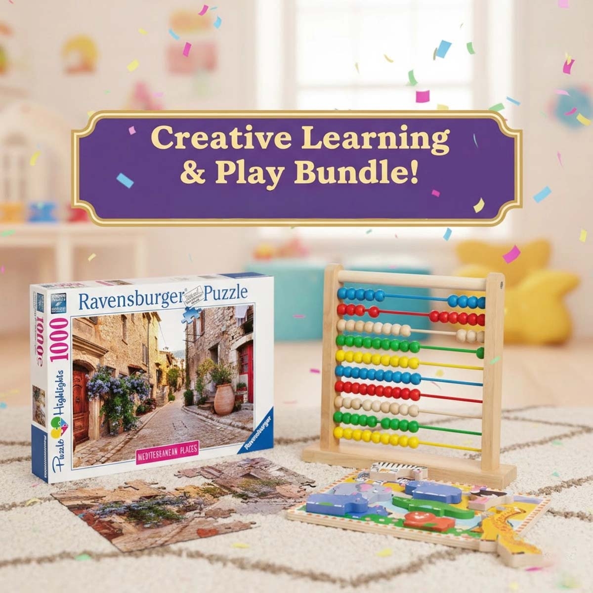 ميليسا آند دوغ مجموعة العداد التعليمي + لغز سفاري بالأوتاد السميكة مع لغز أماكن البحر الأبيض المتوسط من رافنسبورجر، للجنسين، 13+ سنة