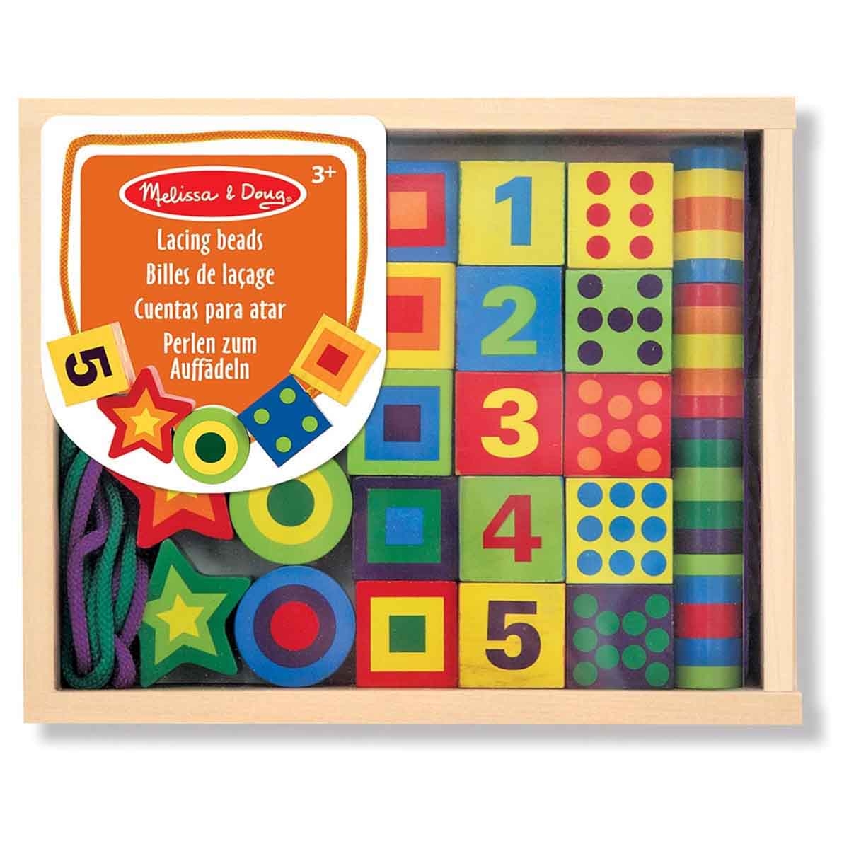 ميليسا آند دوغ مجموعة نشاط تعليمي خرز خشبي فاخر للجنسين، 3-4 سنوات