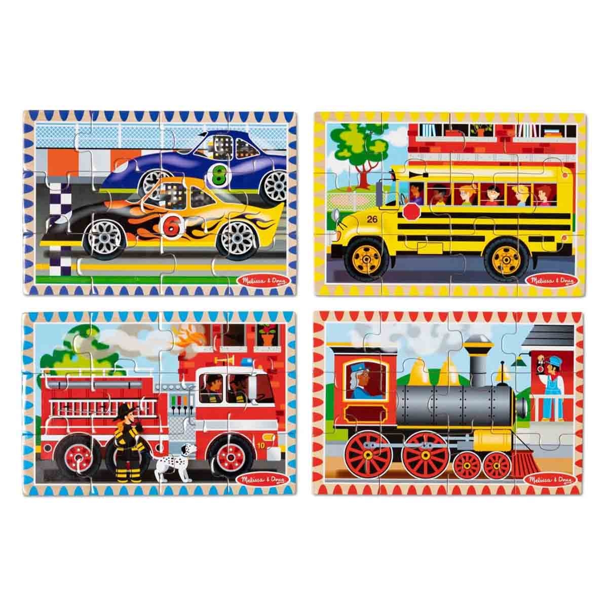 ميليسا آند دوغ لغز تركيب خشبي بموضوع المركبات للأطفال، 3-4 سنوات، مجموعة من 4