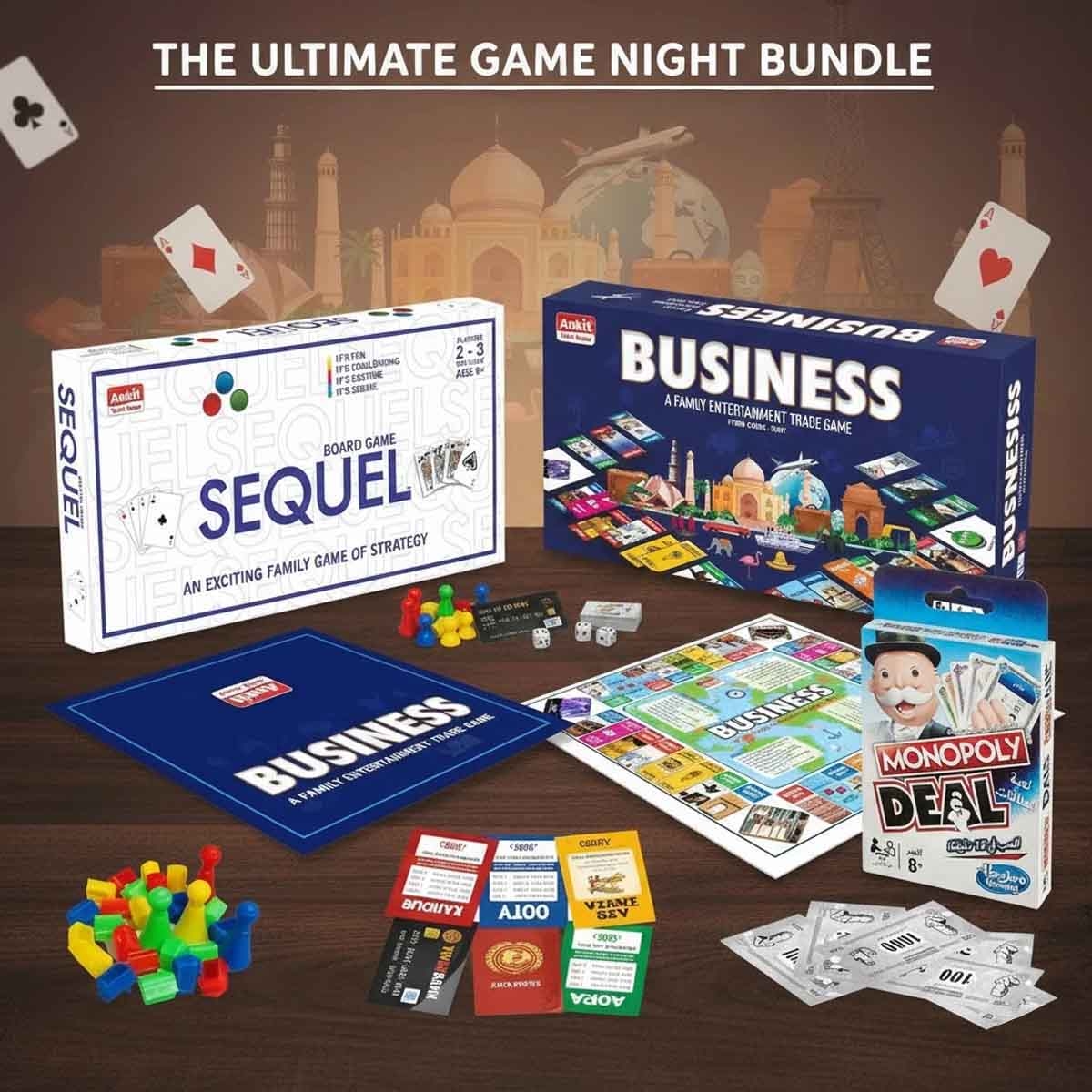 مونوبولي مجموعة لعبة الورق مع لعبة سيكويل جامبو ولعبة البزنس اللوحية من أنكيت تويز، للجنسين، 5-7 سنوات