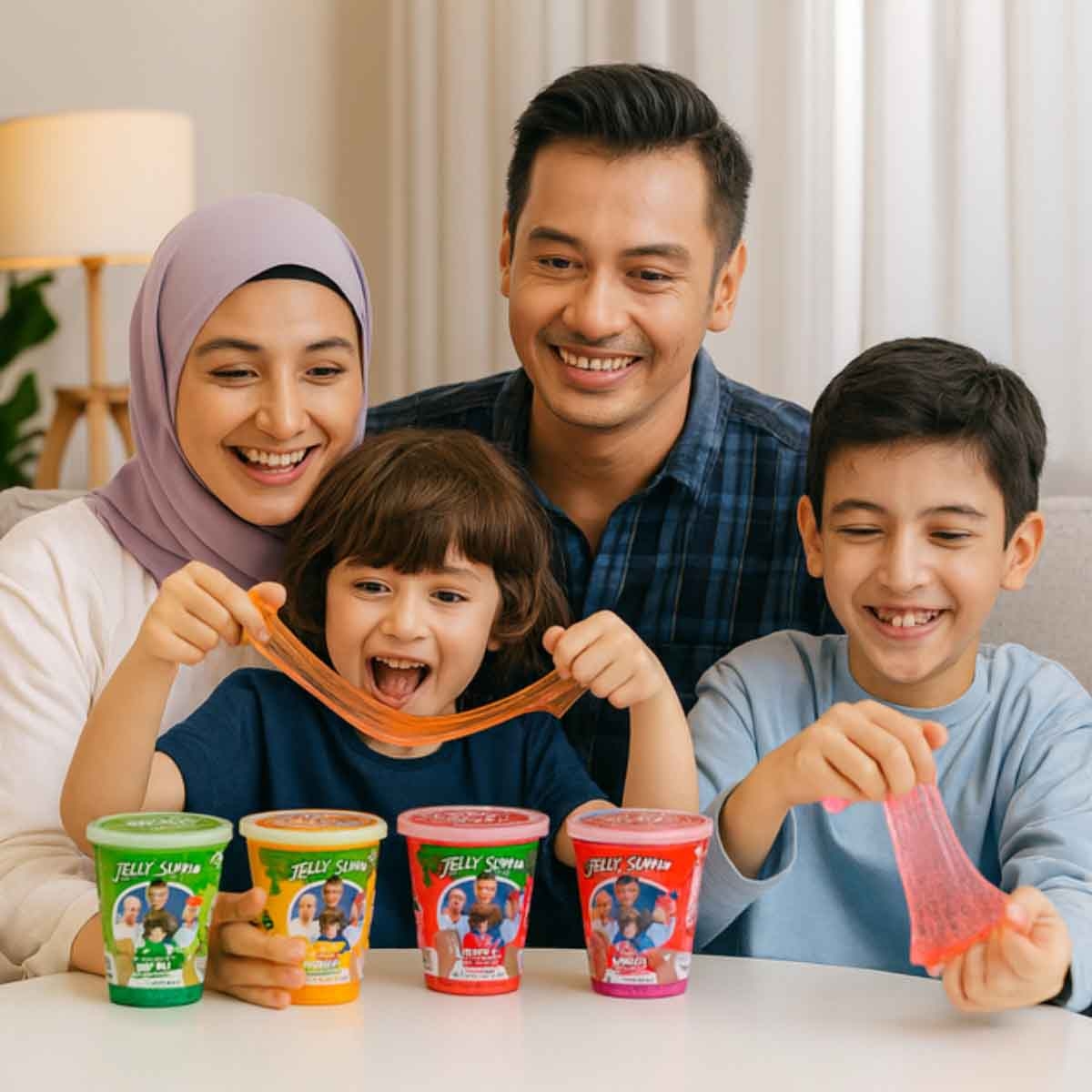 موشايا فاميلي سلايم جيللي علبة مفردة منوعة للأطفال بعمر 3-4 سنوات