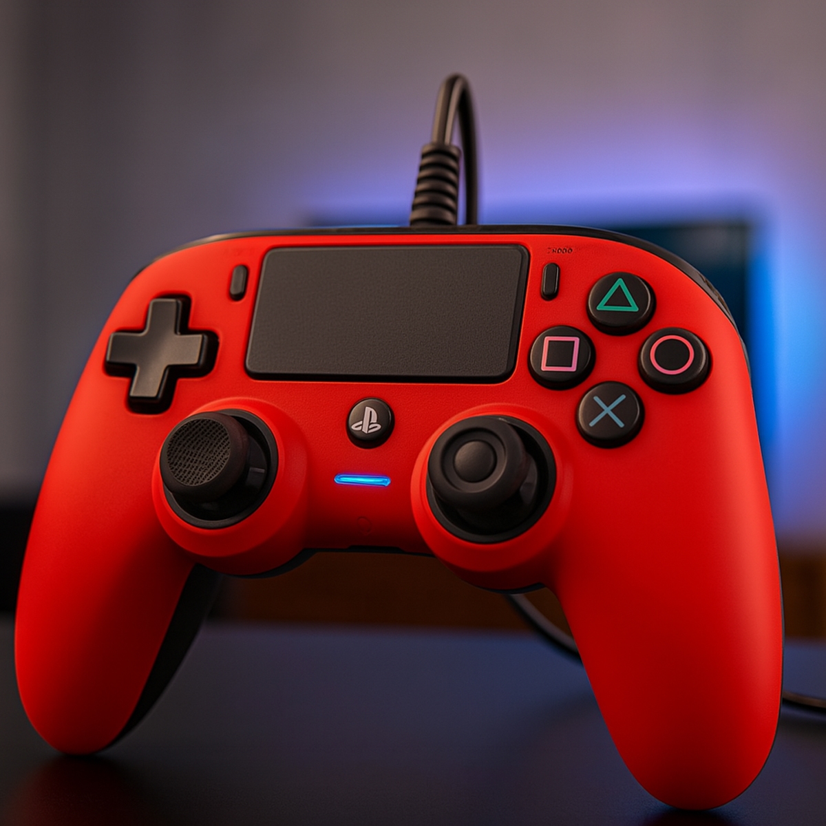 ناكون يد تحكم سلكية حمراء مدمجة لبلايستيشن 4