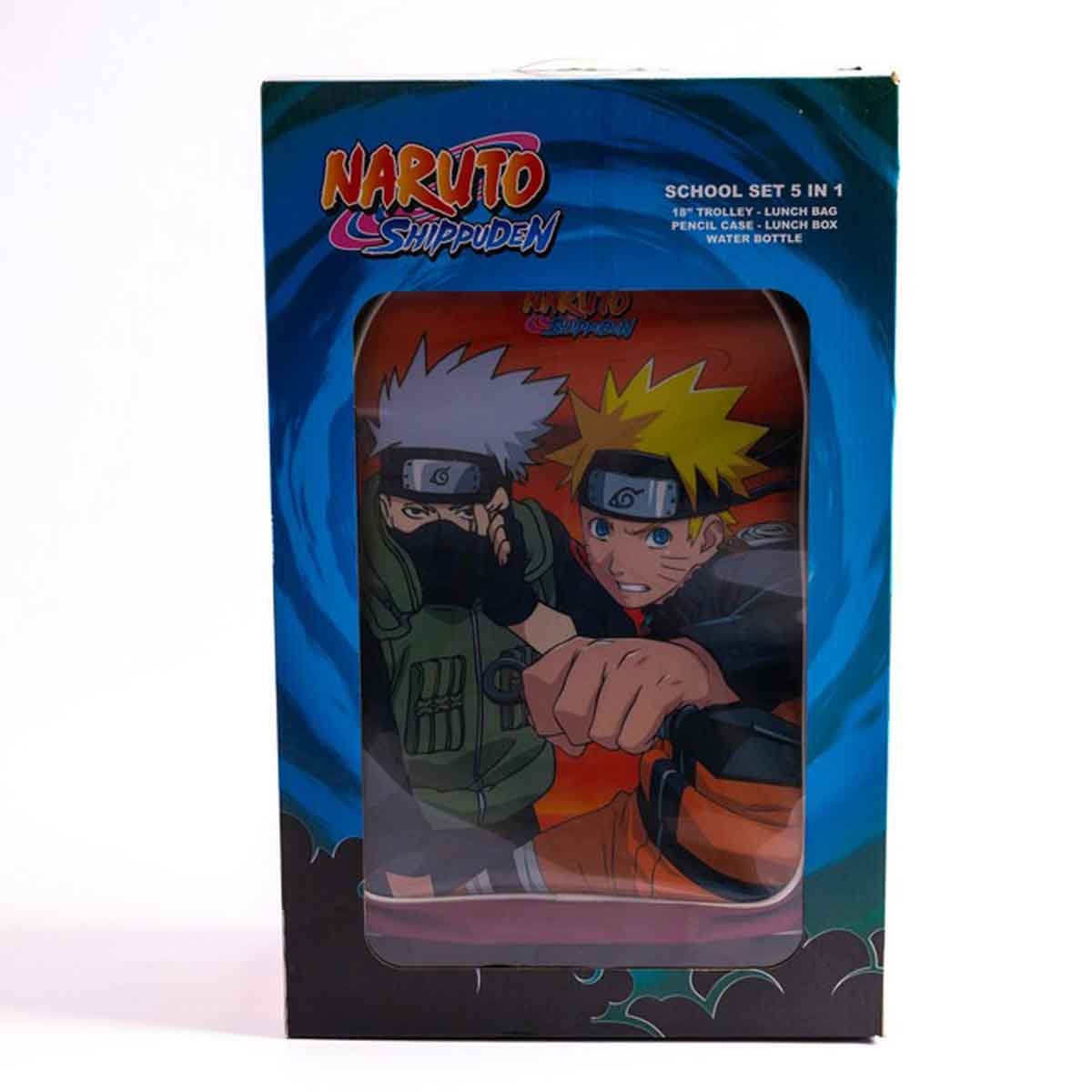 ناروتو مجموعة حقيبة ترولي باللون العنابي مقاس 18 انش مع حقيبة غداء ومقلمة وزجاجة مياه وصندوق طعام