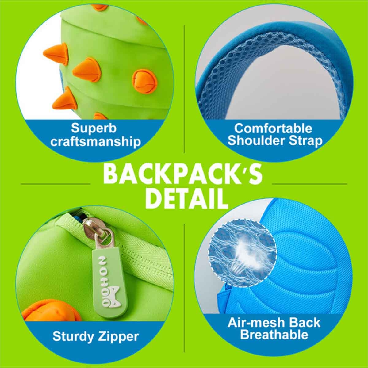 نوهو حقيبة ظهر سبايكي ديناصور باللون الأخضر من سلسلة الغابة