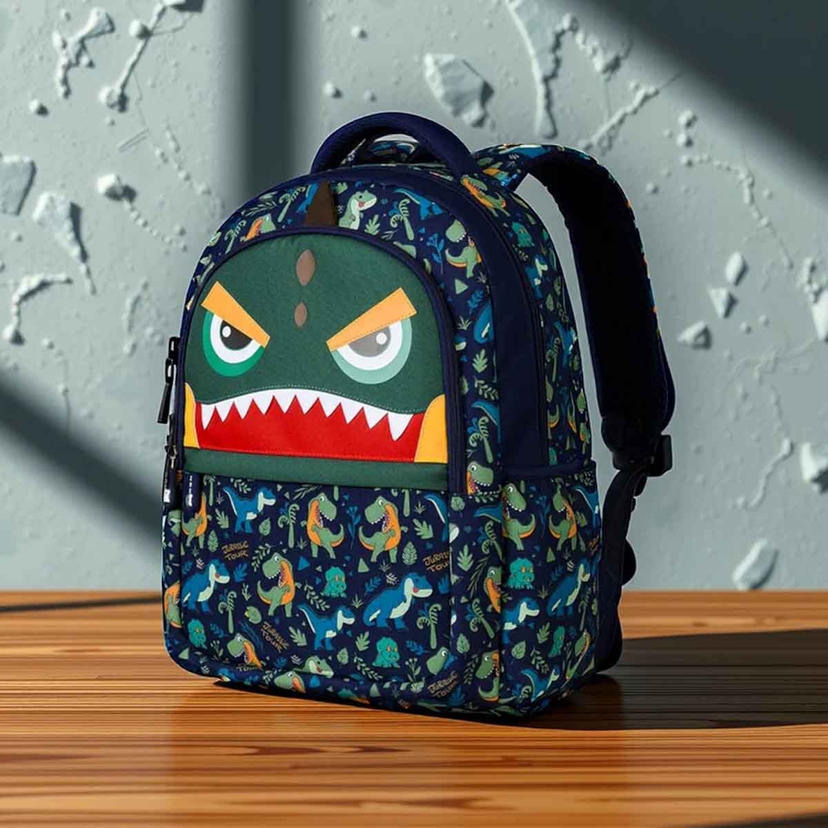 نوهو حقيبة مدرسية ديناصور 16 إنش للأطفال باللون الأخضر للجنسين، 3-4 سنوات