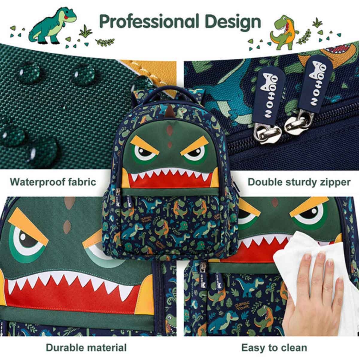 نوهو مجموعة حقيبة مدرسية 16 إنش بتصميم ديناصور مع حقيبة يد