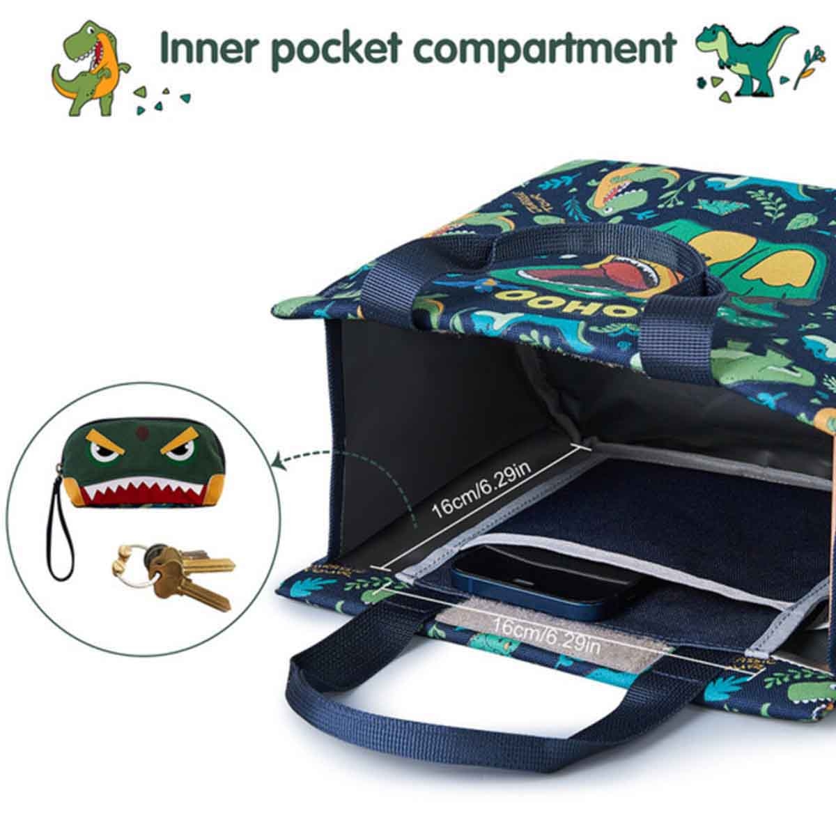 نوهو حقيبة غداء/يد للأطفال بتصميم ديناصور