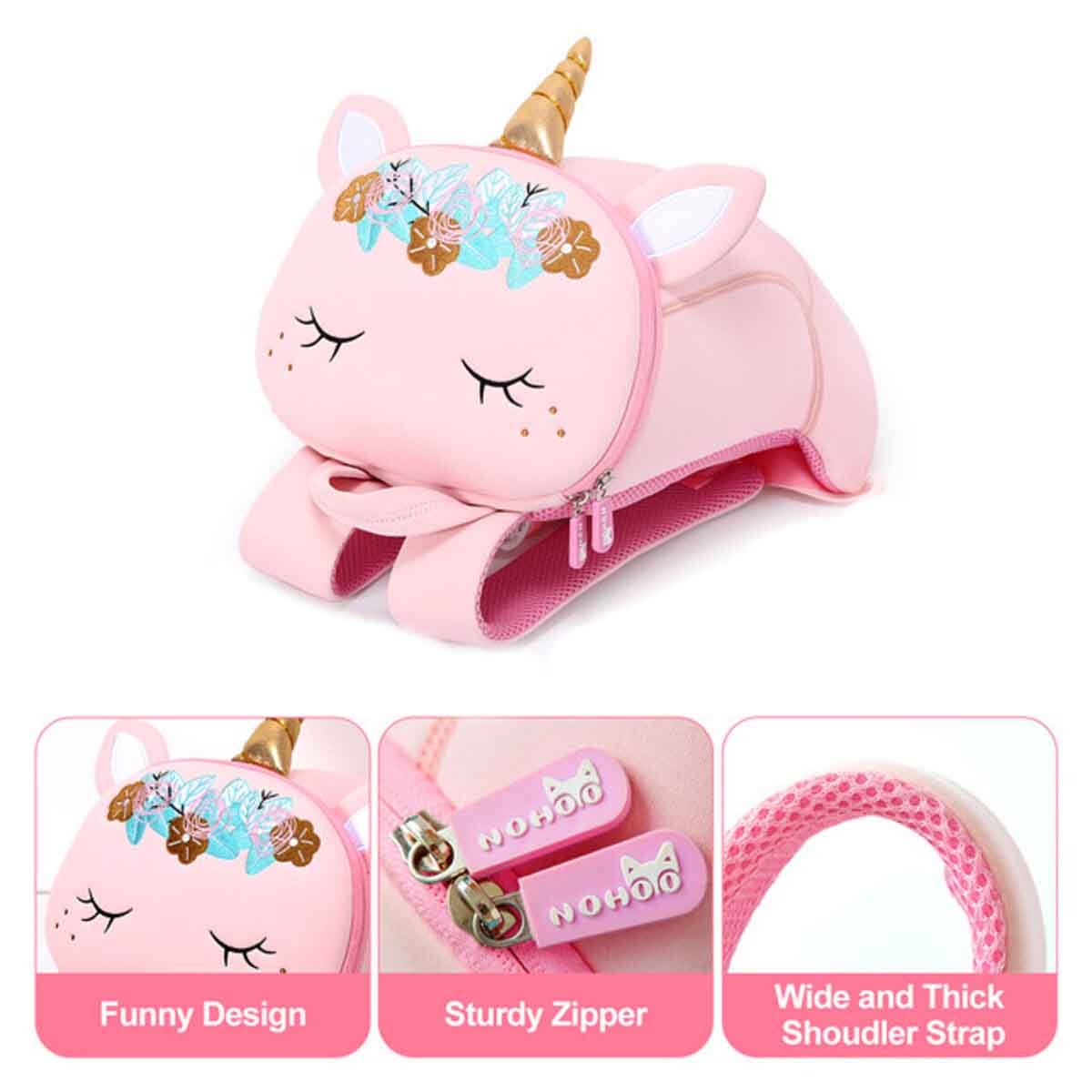 نوهو حقيبة ثلاثية الأبعاد ما قبل المدرسة يونيكورن كبيرة باللون الوردي للجنسين 3-4 سنوات