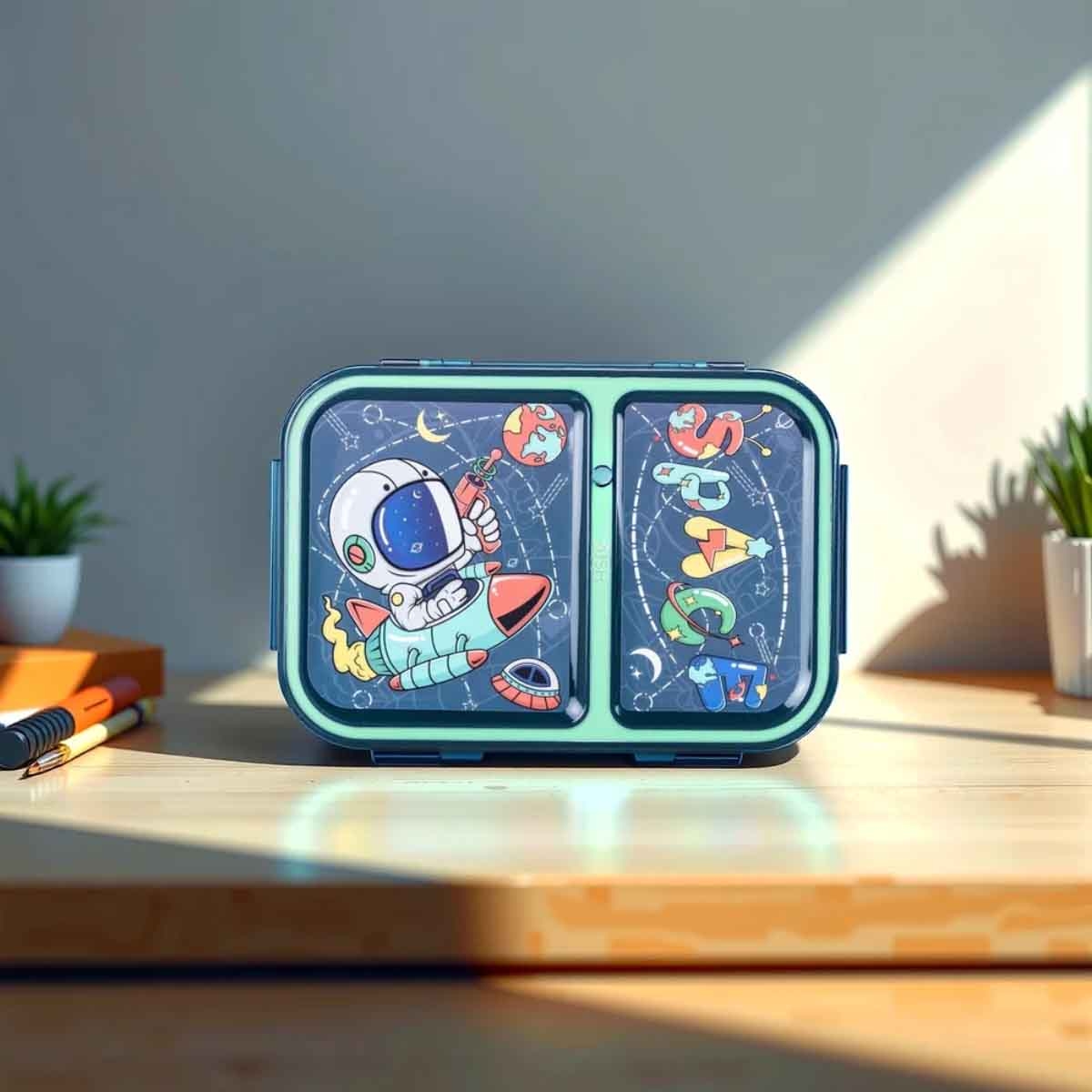 نوفا كيدز صندوق غداء بنتو بتصميم رائد فضاء بقسمين مع زجاجة ماء
