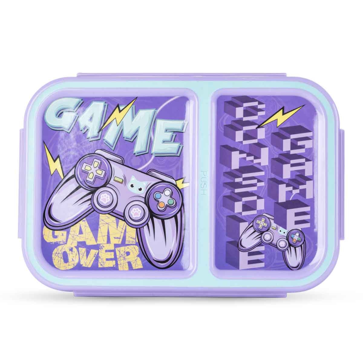 نوفا كيدز صندوق غداء بنتو بسعة 1.3 لتر بتصميم غيمر بقسمين مع زجاجة ماء