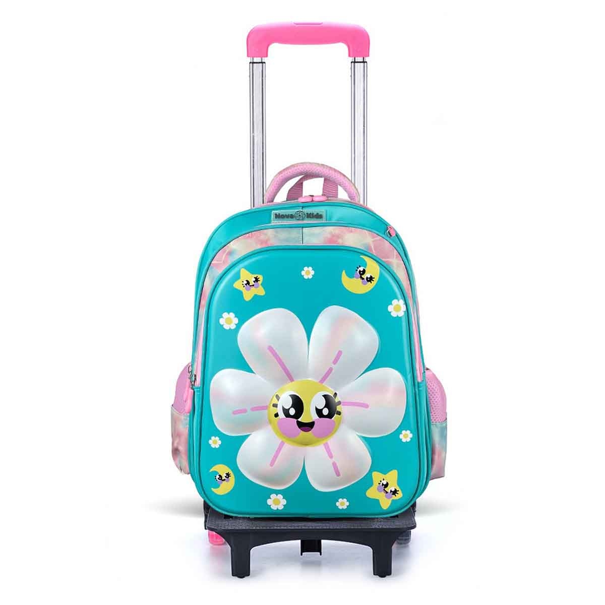 نوفا كيدز حقيبة مدرسية ثلاثية الأبعاد مقاس 16.5 إنش بتصميم ديزي مع عربة