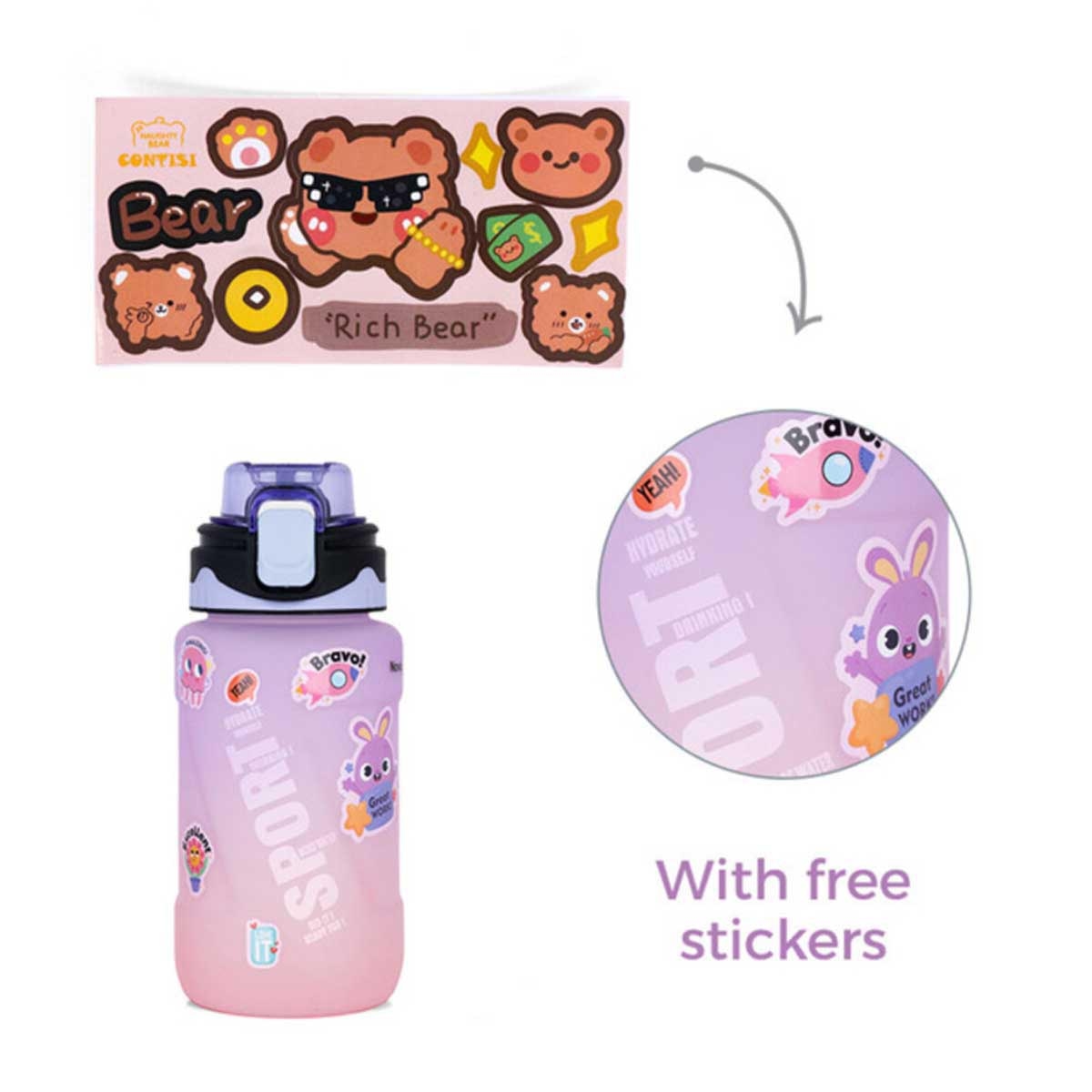 زجاجة مياه نوفا للأطفال سعة 550 مل باللون البنفسجي مع ماصة