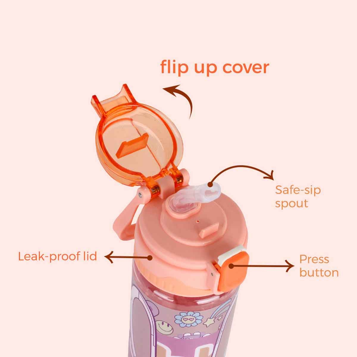 نوفا كيدز زجاجة ماء 700 مل برتقالي مع شفاط للجنسين، 3-4 سنوات