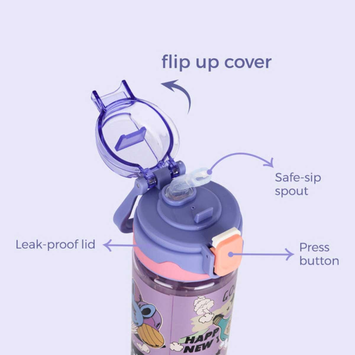 زجاجة مياه نوفا للأطفال سعة 700 مل باللون البنفسجي مع ماصة