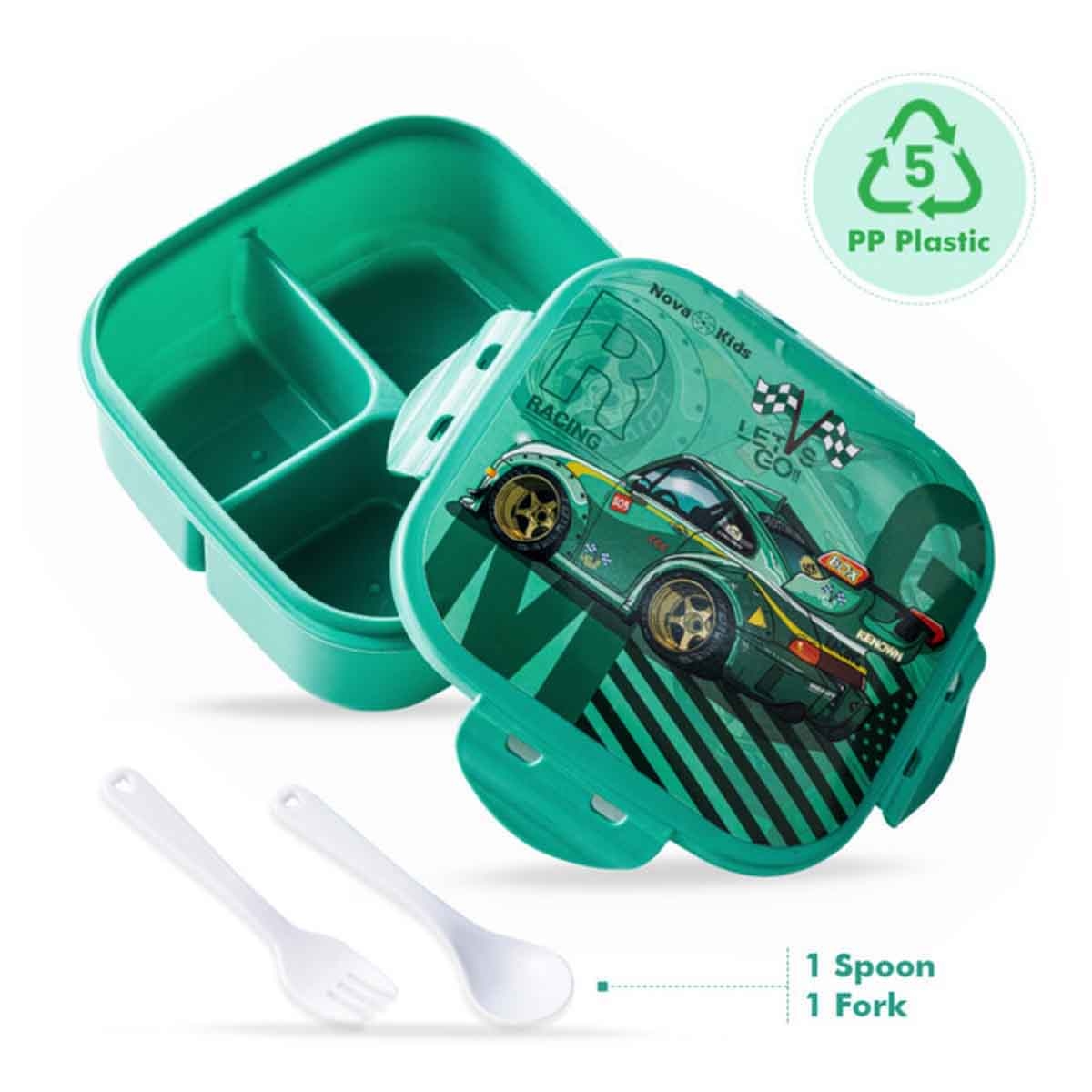 نوفا كيدز علبة غداء وزجاجة ماء مع حقيبة غداء باللون الأخضر ريسنغ