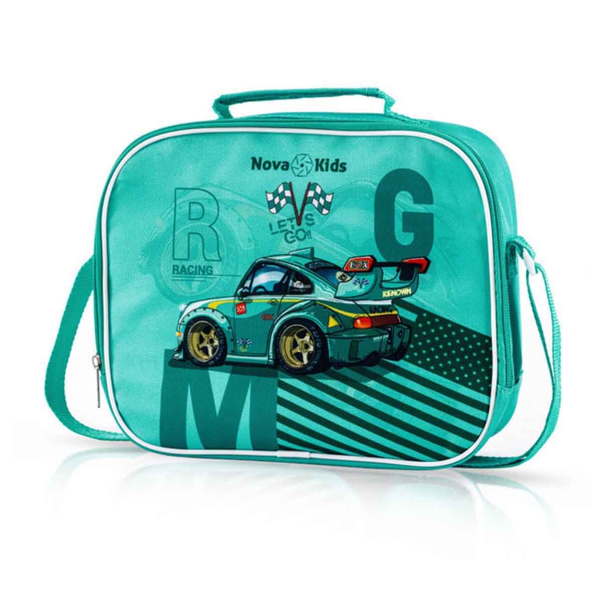 نوفا كيدز علبة غداء وزجاجة ماء مع حقيبة غداء باللون الأخضر ريسنغ