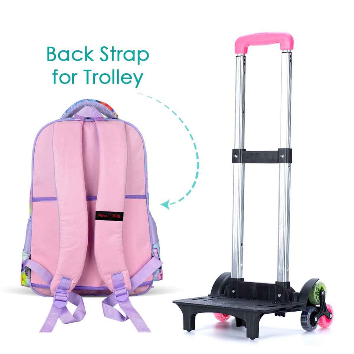 نوفا كيدز حقيبة مدرسية مقاس 17.5 إنش بتصميم باترفلاي مع عربة