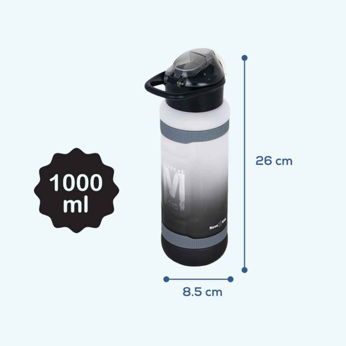 نوفا كيدز زجاجة ماء 1000 مل باللون الأسود مع شفاط