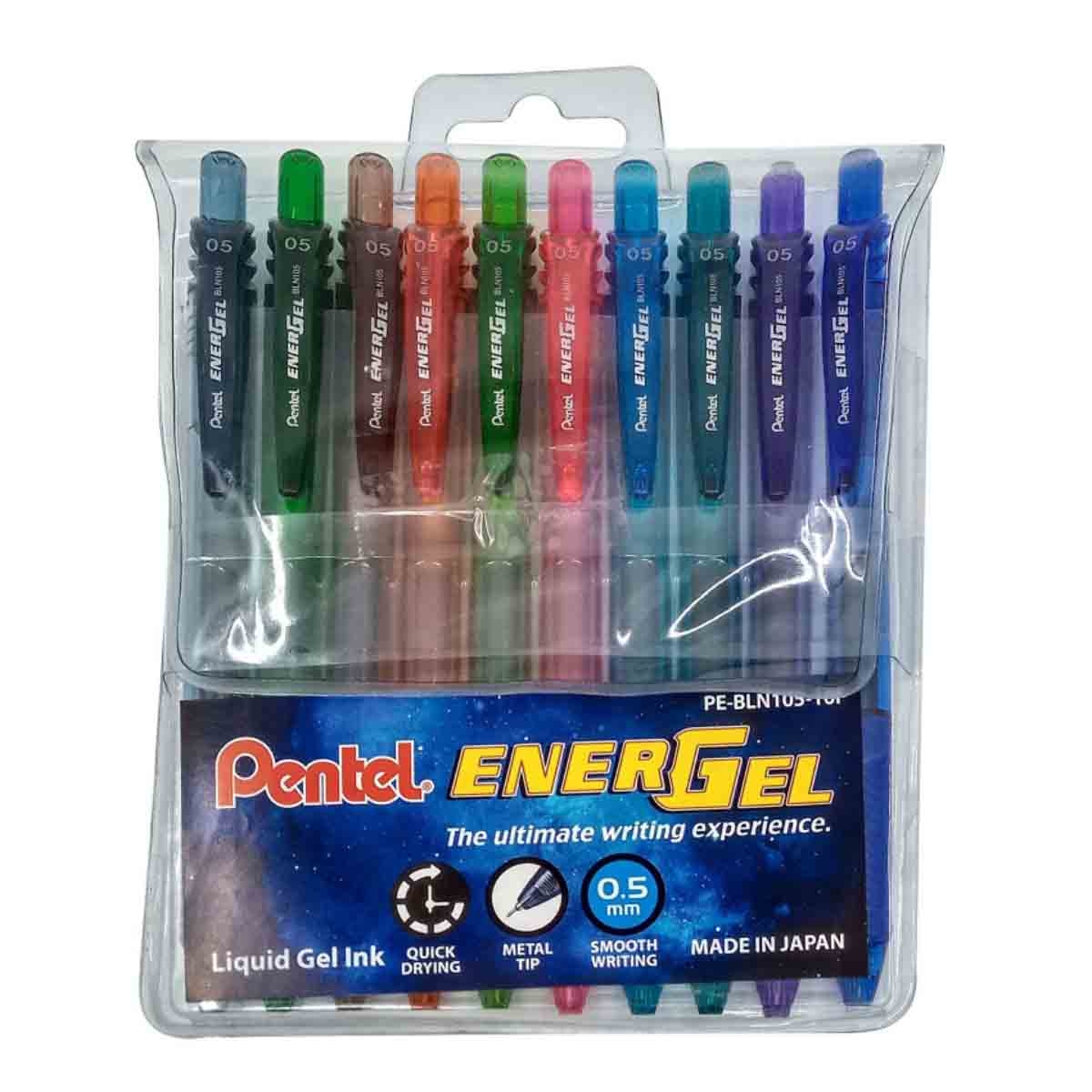 بنتل قلم جل إينرجل-إكس بطرف إبرة 0.5 ملم، مجموعة من 10