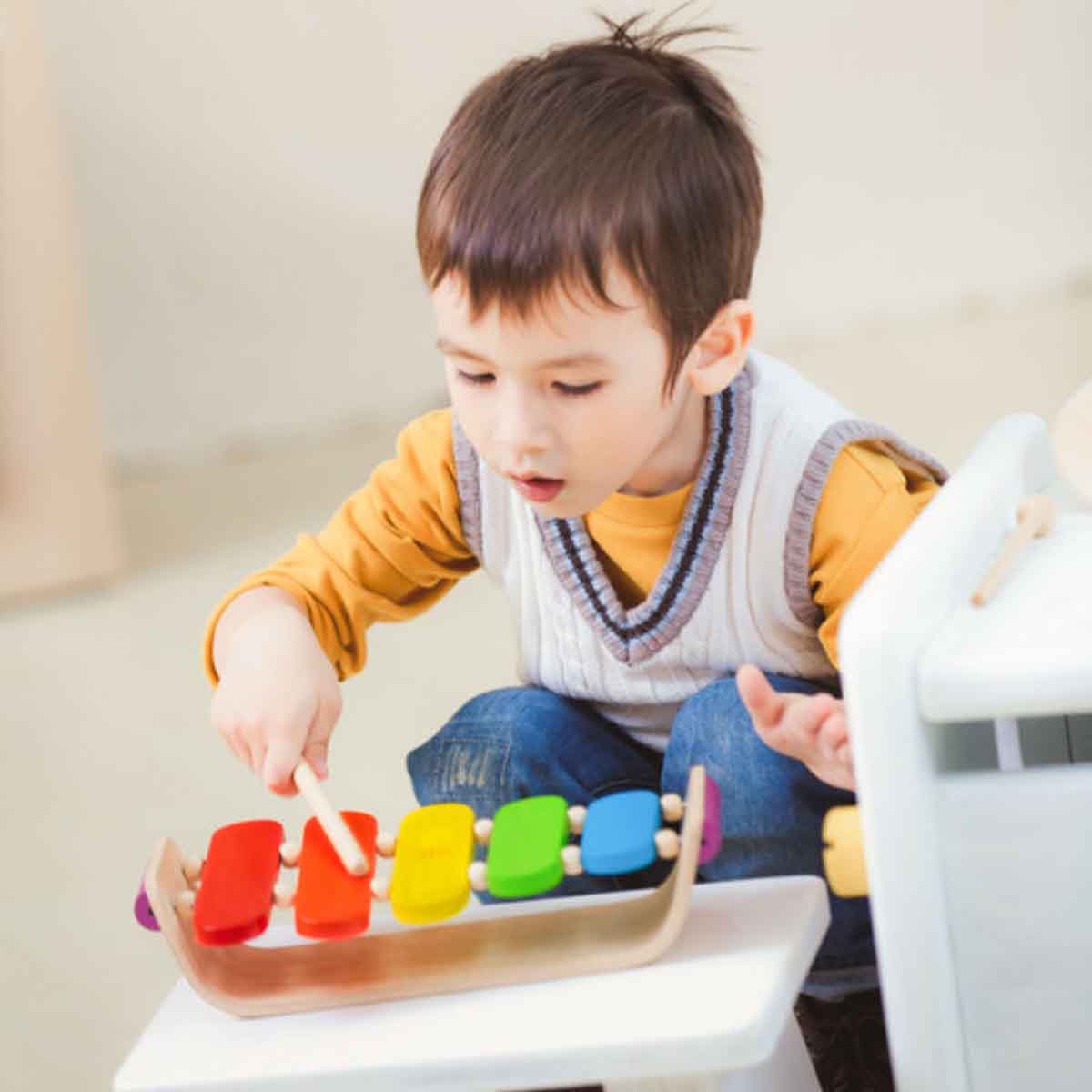 بلان تويز لعبة موسيقية إكسيليفون بيضاوي خشبية للجنسين 3 - 4 سنوات