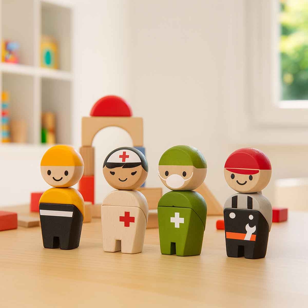 بلان تويز مجموعة دمى طاقم إنقاذ خشبية للجنسين 3 - 4 سنوات
