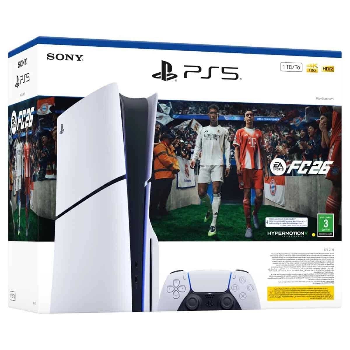 سوني بلايستيشن 5 قرص بلو-راي و إف سي 26 + جي تي إيه 5 مع حزمة وحدة تحكم لاسلكية دوال سينس