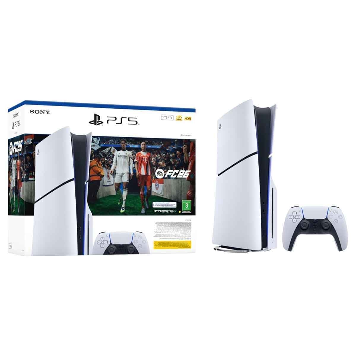 سوني بلايستيشن 5 قرص بلو-راي إصدار 1 تيرابايت و إف سي 26 (نسخة السعودية) + جي تي إيه 5 مع حزمة وحدة تحكم دوال سينس