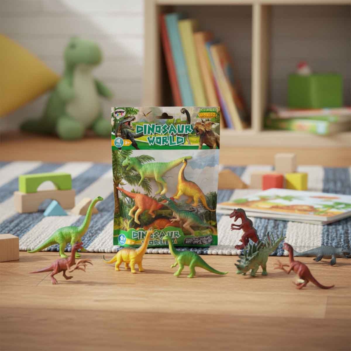 باور جوي مجموعة ديناصورات واقعية متنوعة من عالم الحيوانات 4-قطع للأطفال للجنسين، 3-4 سنوات