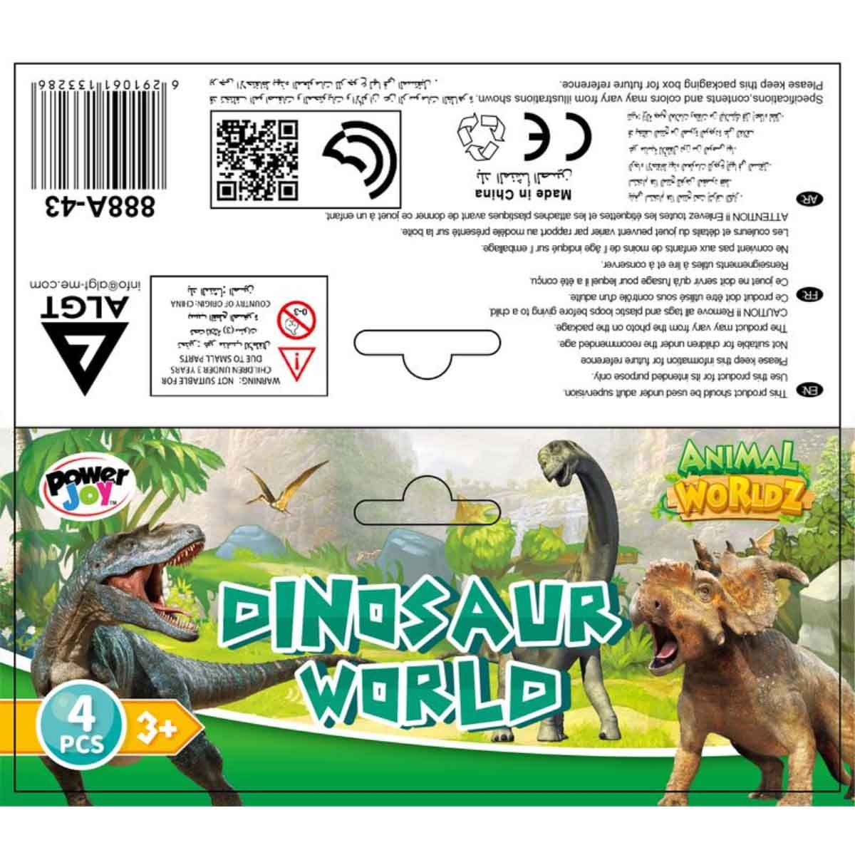 باور جوي مجموعة ديناصورات واقعية متنوعة من عالم الحيوانات 4-قطع للأطفال للجنسين، 3-4 سنوات