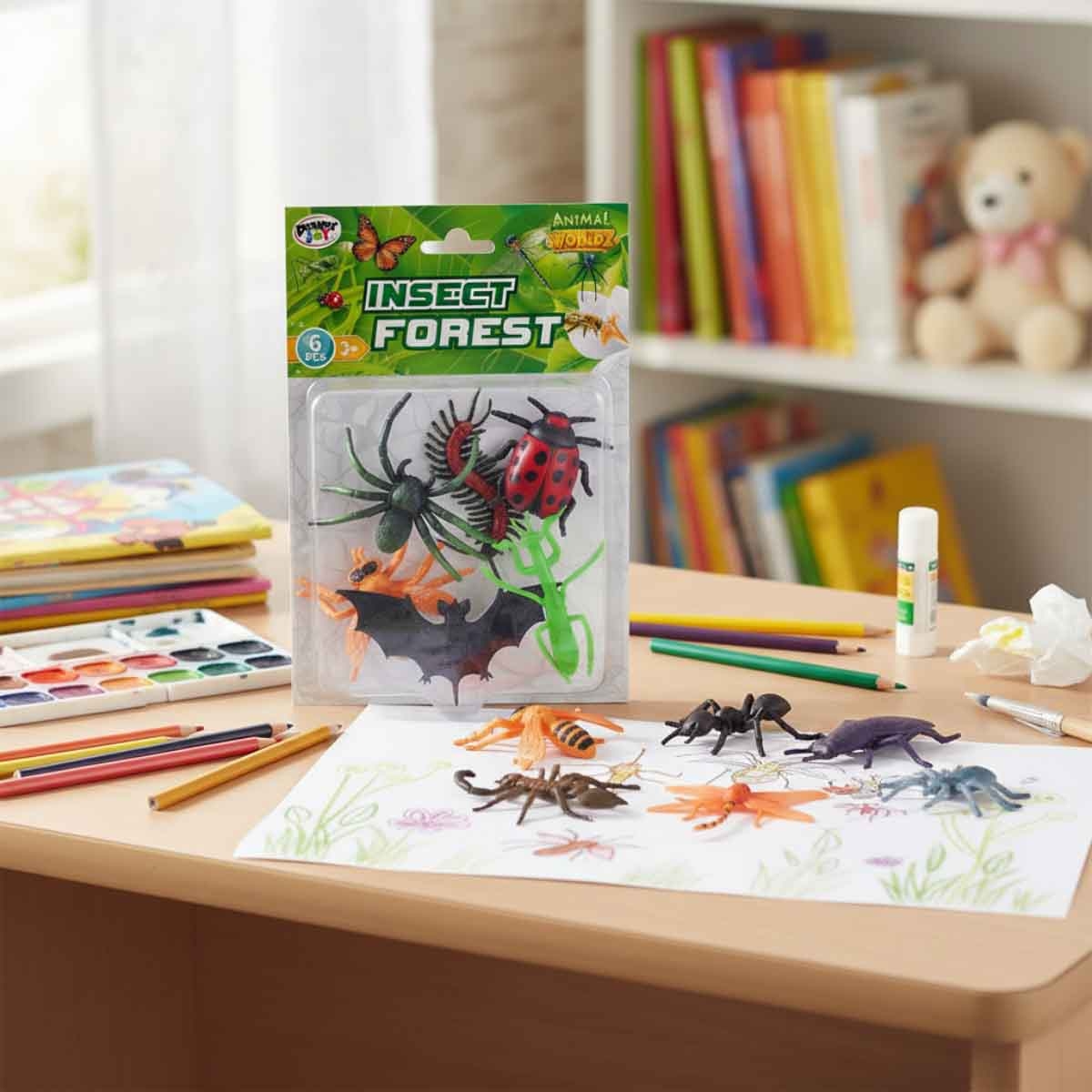 باور جوي مجموعة حشرات عالم الحيوانات متنوعة 6-قطع مقاس 4 انش للأطفال للجنسين، 3-4 سنوات