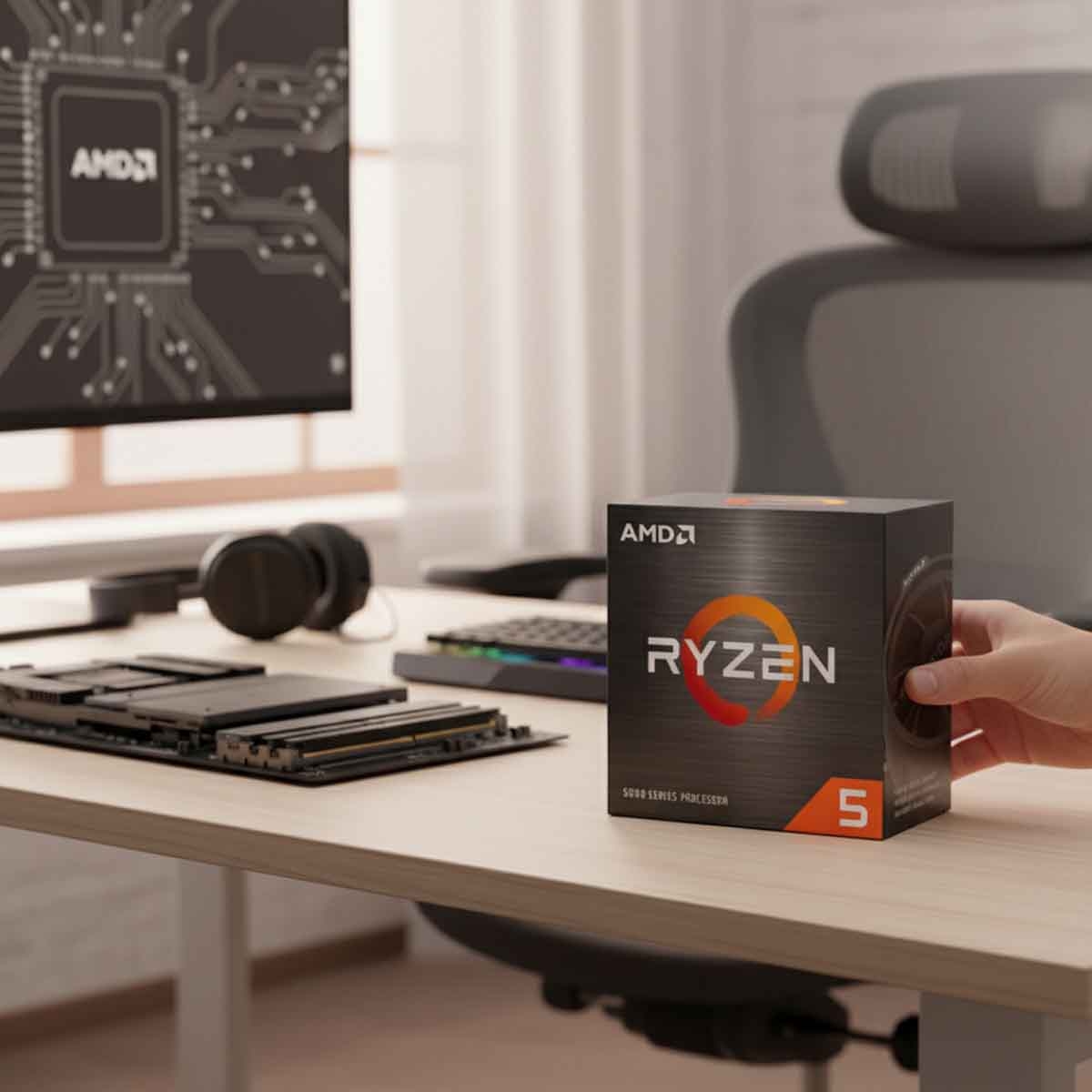 إيه إم دي رايزن 5 5600 معالج بسرعة 4.2GHz بعدد 6 أنوية و12 خيط معالجة وذاكرة 36MB