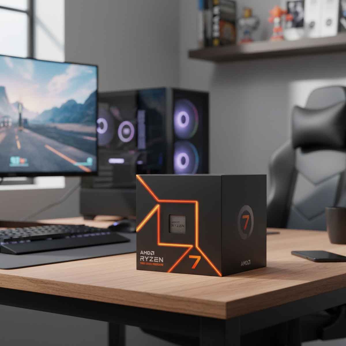 إيه إم دي رايزن 7 7700 معالج بسرعة 3.8GHz بعدد 8 أنوية و16 خيط معالجة وذاكرة 32MB